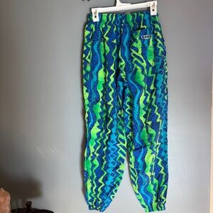 Vintage 90’s Vibrant Blue and Green parachute pants, joggers, beach pants